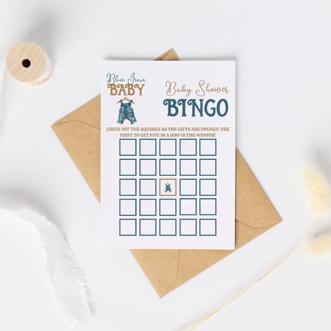 Modern Denim Boy Blue Jean Baby Shower Bingo Game Flyer (Creator Uploaded)