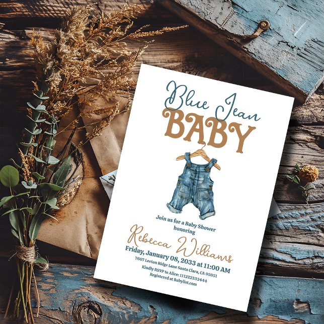 Modern Denim Boy Blue Jean Baby Shower Invitation (Creator Uploaded)