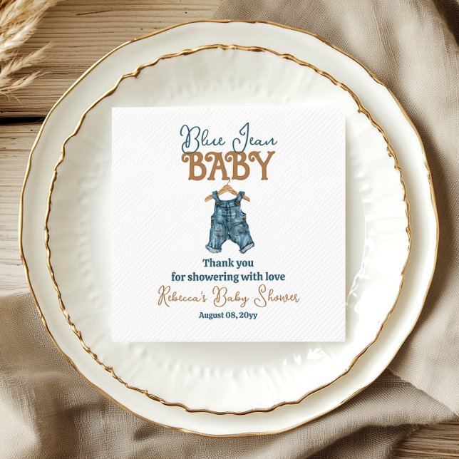 Modern Denim Boy Blue Jean Baby Shower Napkins (Creator Uploaded)