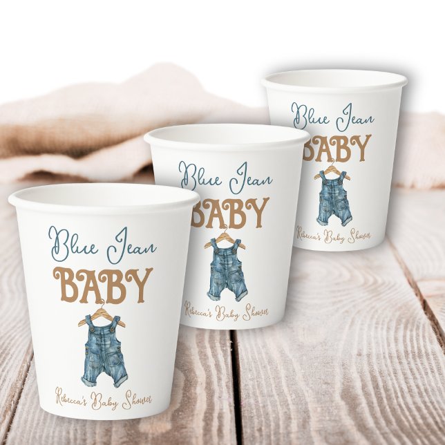 Modern Denim Boy Blue Jean Baby Shower Paper Cups (Creator Uploaded)
