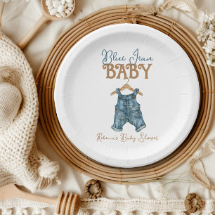 Modern Denim Boy Blue Jean Baby Shower Paper Plates