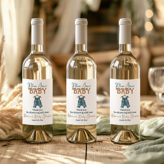 Modern Denim Boy Blue Jean Baby Shower Wine Label