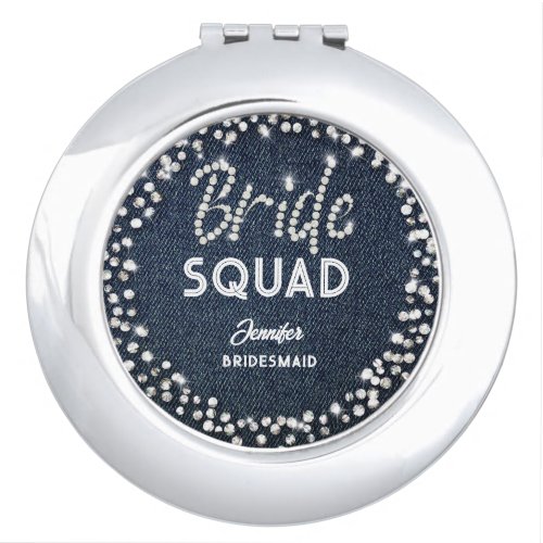 Modern Denim Diamonds Navy Bachelorette Bridesmaid Compact Mirror