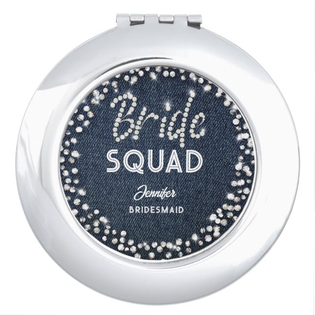 Modern Denim Diamonds Navy Bachelorette Bridesmaid Compact Mirror (Front)