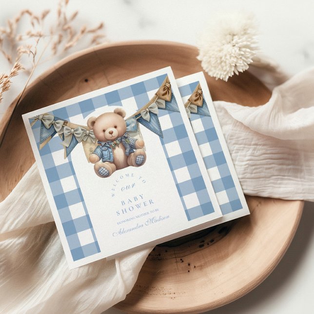 Modern Denim Teddy Bear Baby Shower Napkins (Creator Uploaded)
