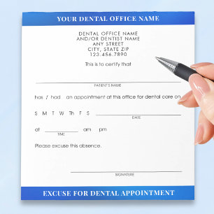 Modern Dental Appointment Excuse Slip Blue Notepad