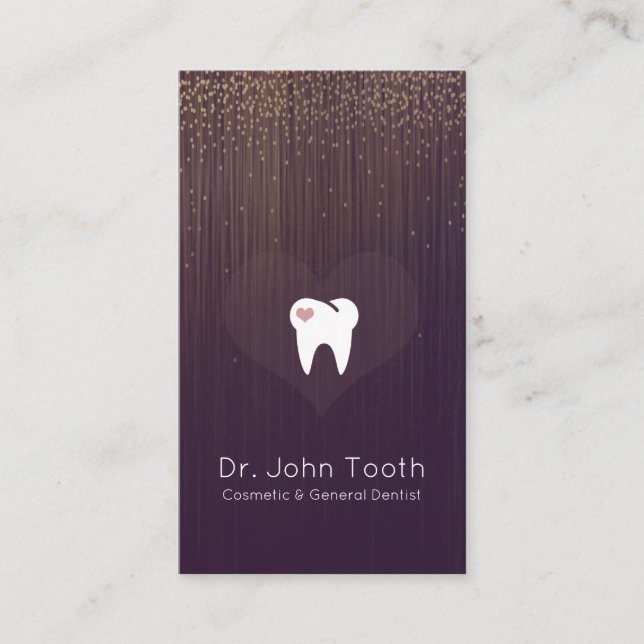 Modern Dental Dentist Appointment Purple Gold Business Card (Front)