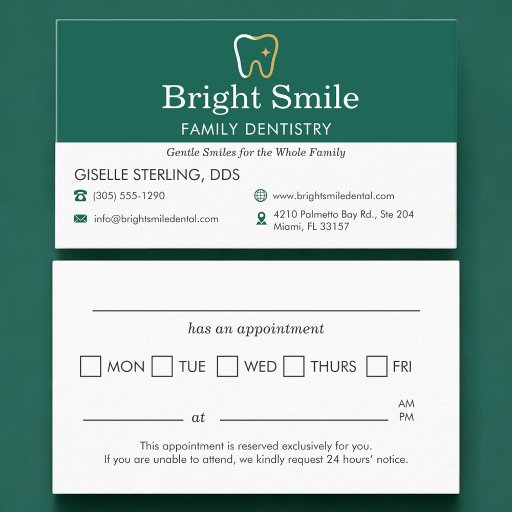 Customizable Modern Dental Office Appointment Reminder Business Card