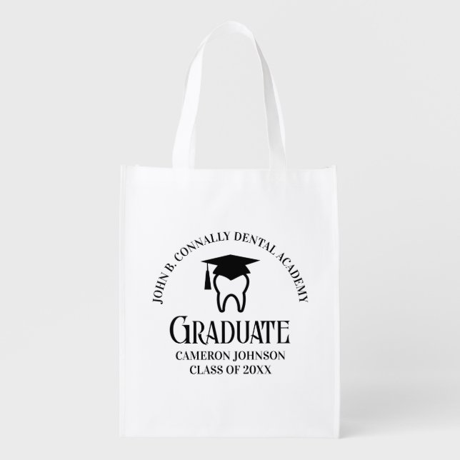 Modern Dental School Graduation Party Personalized Grocery Bag (Front)