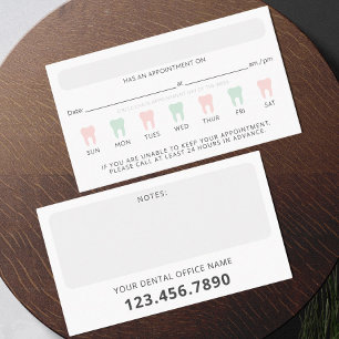 Modern Dental Tooth Appointment Reminder Note Card