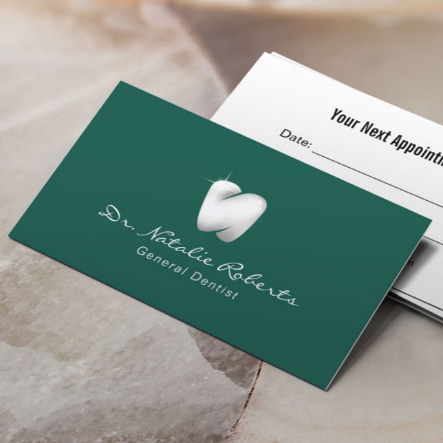Modern Dental Tooth Logo Elegant Teal Dentist Appointment Card (Creator Uploaded)