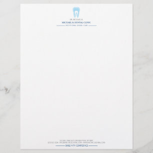 Modern Dentist Blue Tooth Logo Dental Letterhead