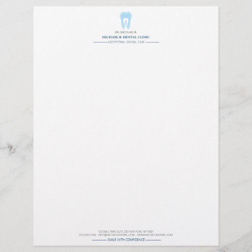 Modern Dentist Blue Tooth Logo Dental Letterhead