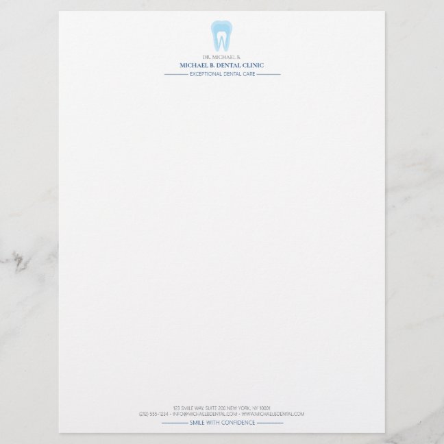 Modern Dentist Blue Tooth Logo Dental Letterhead