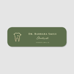 MODERN DENTIST DENTAL GREEN GOLD ORTHODONTIST NAME TAG