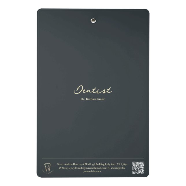 Modern Dentist Gold Tooth Dark Blue Grey Mini Clipboard (Back)