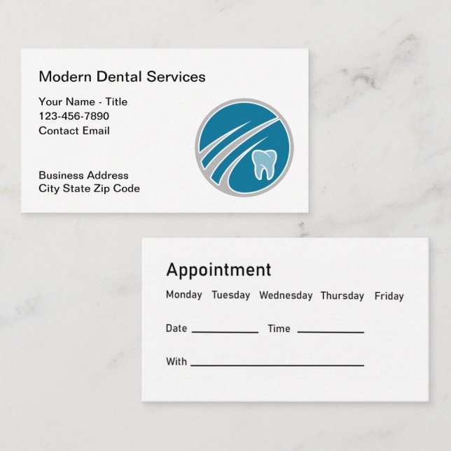Modern Dentist Office Appointment Cards New Design (Front/Back)