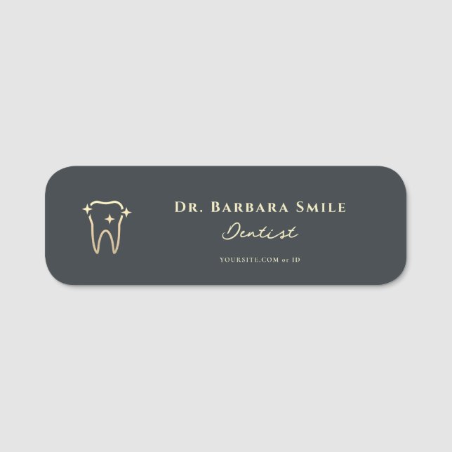 MODERN DENTIST ORTHODONTIST DENTAL GOLD TOOTH NAME TAG (Front)