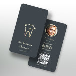 MODERN DENTIST ORTHODONTIST GOLD TOOTH BUSINESS CARD<br><div class="desc">Introducing the ultimate symbol of professionalism and sophistication - the Elegant MINIMALIST MODERN DENTIST GOLD TOOTH business card. With its stunning gold tooth logo, round photo, qr code, and customisable text in opulent gold, this card exudes elegance and refinement. The dark background accentuates the shimmering gold elements, creating a sense...</div>