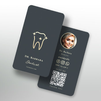 Modern Dentist Orthodontist Gold Tooth Business Card by GOODSY at Zazzle