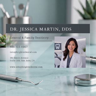 Modern Dentist Professional Photo Clear Business Cards