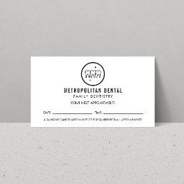 Modern Dentist Teeth Black Logo Appointment Business Card