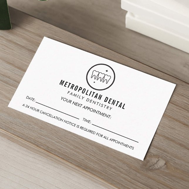 Modern Dentist Teeth Black Logo Appointment Business Card (Creator Uploaded)