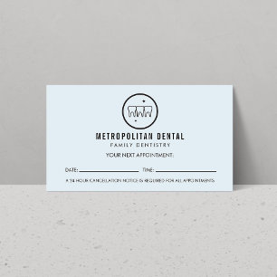 Modern Dentist Teeth Black Logo Blue Appointment Business Card
