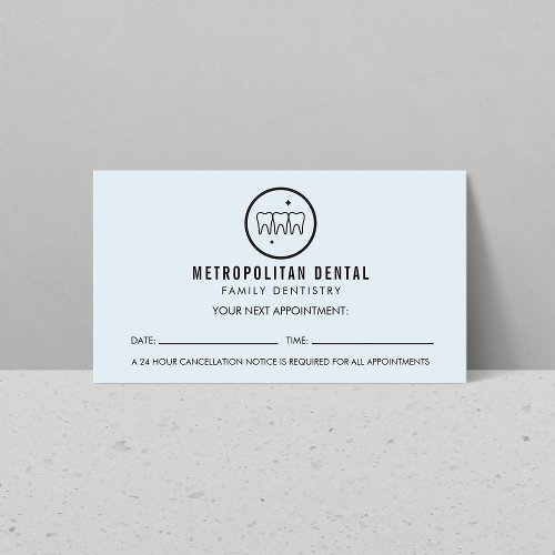 Modern Dentist Teeth Black Logo Blue Appointment Business Card