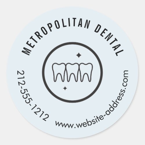 Modern Dentist Teeth Black Logo Blue Classic Round Sticker