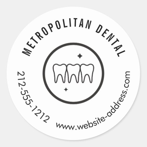Modern Dentist Teeth Black Logo Classic Round Sticker