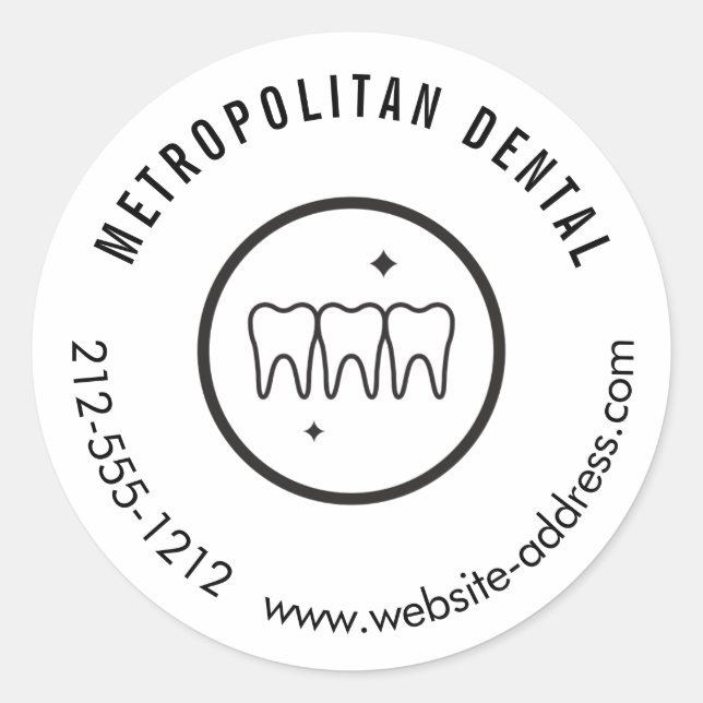 Modern Dentist Teeth Black Logo Classic Round Sticker (Front)