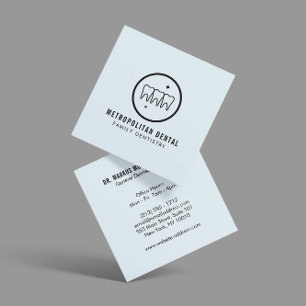 Modern Dentist Teeth Black Logo on Blue Square Business Card