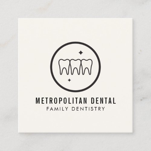 Modern Dentist Teeth Black Logo on Ivory Square Business Card
