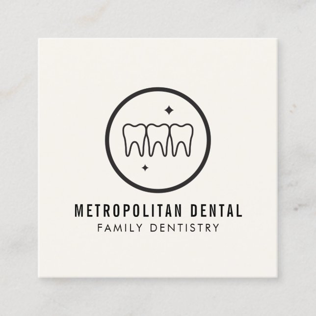 Modern Dentist Teeth Black Logo on Ivory Square Business Card (Front)