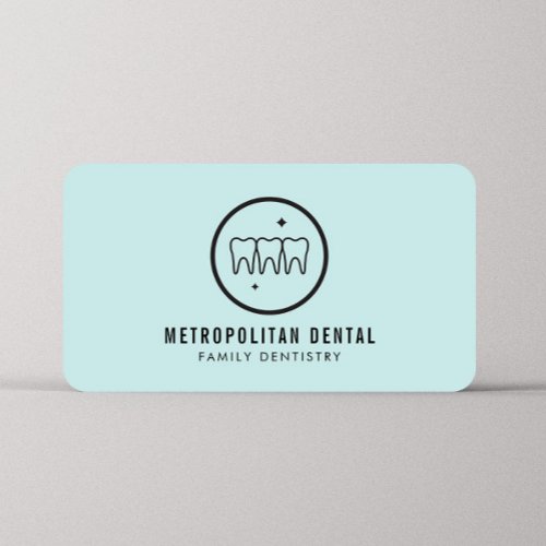 Modern Dentist Teeth Black Logo on Mint Business Card