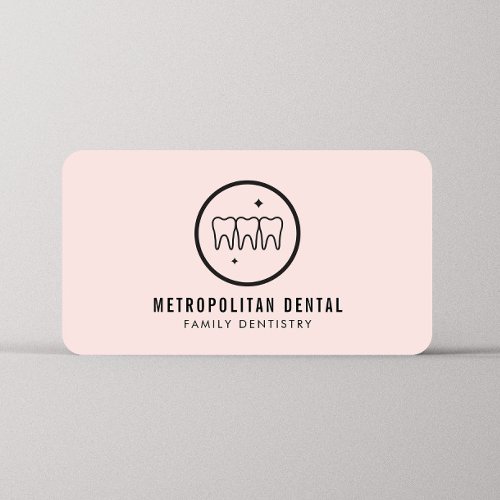 Modern Dentist Teeth Black Logo on Pink Business Card
