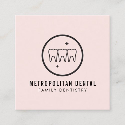 Modern Dentist Teeth Black Logo on Pink Square Business Card