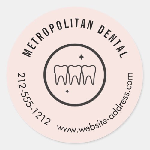 Modern Dentist Teeth Black Logo Pink Classic Round Sticker