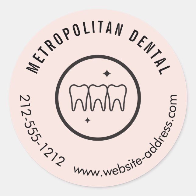 Modern Dentist Teeth Black Logo Pink Classic Round Sticker (Front)