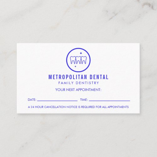 Modern Dentist Teeth Blue Logo Appointment Business Card