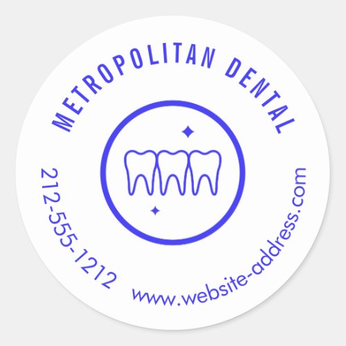 Modern Dentist Teeth Blue Logo Classic Round Sticker