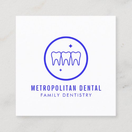 Modern Dentist Teeth Blue Logo Square Business Card