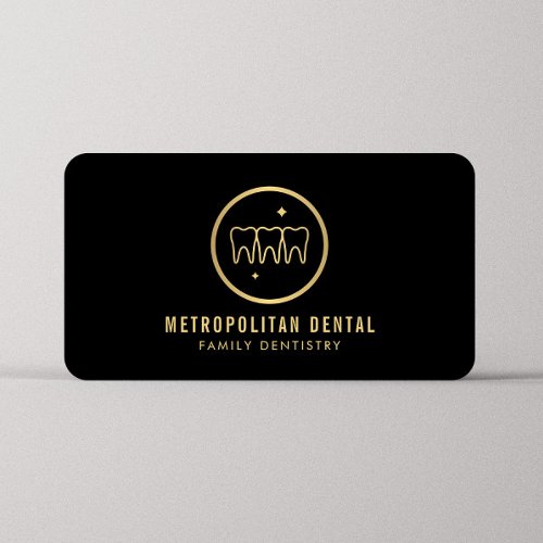 Modern Dentist Teeth Faux Gold Logo on Black Business Card