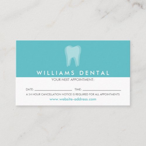 Modern Dentist Tooth Logo on Aqua Appointment Business Card