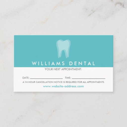 Customizable Modern Dentist Tooth Logo on Aqua Appointment Business Card