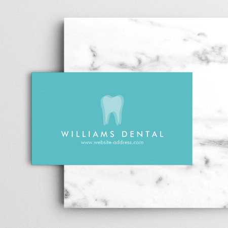 Modern Dentist Tooth Logo On Aqua Blue Business Card