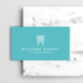Modern Dentist Tooth Logo on Aqua Blue Business Card