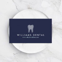 Modern Dentist Tooth Logo on Navy Blue Business Card