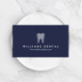 Modern Dentist Tooth Logo on Navy Blue Business Card